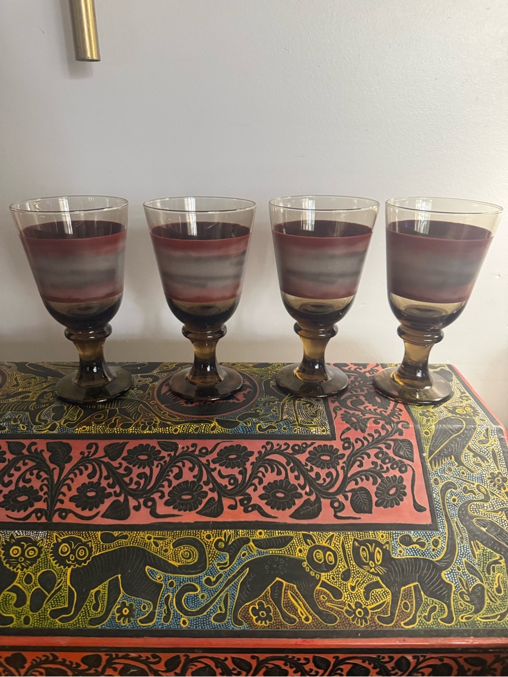 Vintage MCM Libbey Nova Brown Water Goblets | Set of 4 Retro 1970s Wine Iced Tea